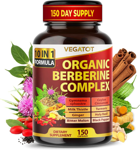 VEGATOT GlucoSavior Berberine Supplement 12,900mg with Ceylon Cinnamon, Bitter Melon, Gymnema - Supports Immune, Heart Health & Gastrointestinal F...
