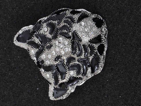 Alilang Sleek White Rhinestone Crystal Black Panther Tiger Leopard Kitty Cat Warrior Head Pin Brooch...