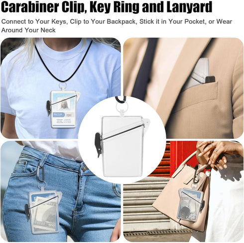 Transparent Clear Waterproof ID Card Badge Holder Case Waterproof Sports Case Vertical Badge Holders with Lanyard and Keychain,Identification Badg...