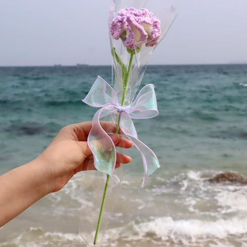 Crochet Flowers Knitted Flowers Carnation - Perfect for Mother's Day Gifts | Handmade Knitted Flowers | Artisan-Crafted | Ideal Home Decor (Purple...