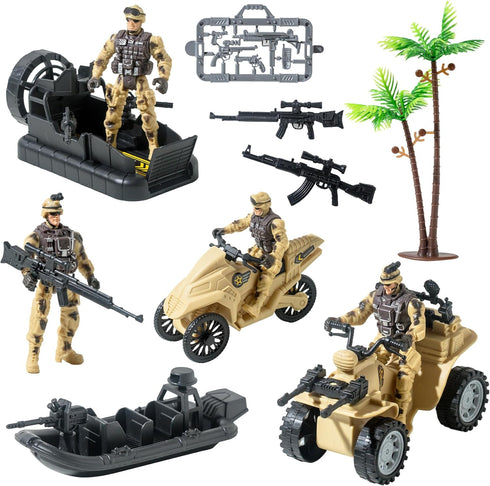 Army Men Action Figures with Military Vehicles Toys Playset, Army Toys with Military Boats, Protective Net,Small Pistol, Soldier Toys for Kids Boy...