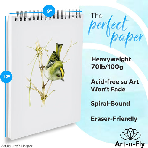 Artists Sketchbook for Drawing 9x12" with Spiral Bound - Smooth Sketch Book for Drawing & Sketching 100 Sheets 70lb - Sketch Pad for Pencil, Pen, ...