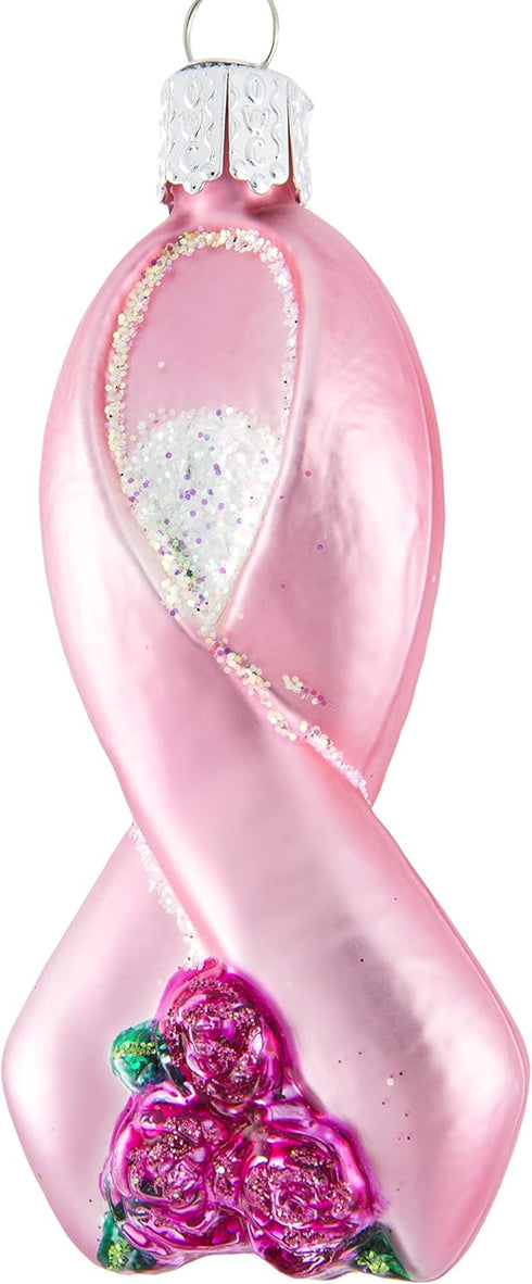 Old World Christmas Pink Ribbon with Roses Glass Blown Ornament for Christmas Tree...