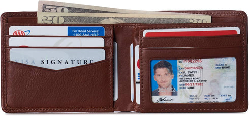 Alpine Swiss Mens Nolan Bifold Commuter Wallet Cowhide Leather RFID Safe Comes in a Gift Box Tan...