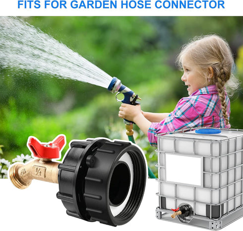 IBC Tote Adapter Fittings, 275-330 Gallon IBC Tote Water Tank Adapter, 2.44" Fine Thread IBC Tote Valve Faucet, Brass Garden Hose Connector, IBC T...