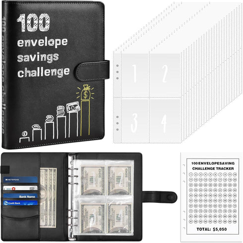 100 Envelopes Money Saving Challenge Book with Envelopes, Day 100 Envelope Challenge Money Saving Binder Budget Book with Cash Envelopes, 5,050 Sa...