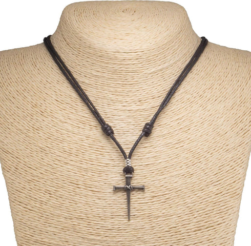 BlueRica Nail & Cross on Adjustable Black Cord Necklace (Old Silver Finish)...
