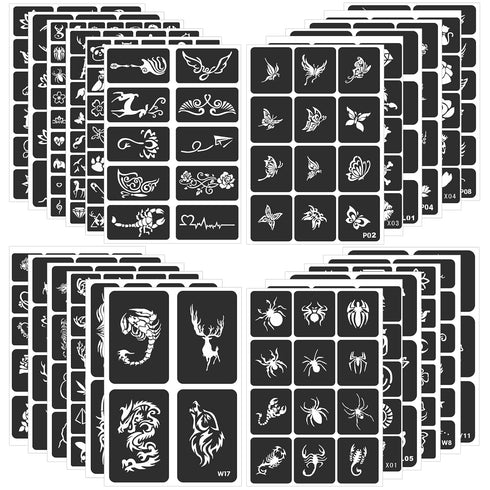 Tattoo Stencils For Kids Teens Adults, 24 Sheets Henna Tattoo Stencil Kit, 400 Tattoos Design, Tattoo Stencils for Real Tattoos, Airbrush Tattoo S...