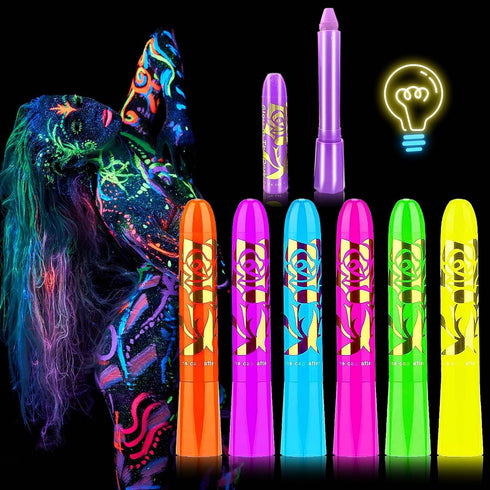 6 PCS Glow in The Dark Face Body Paint Crayons Kit,Professional Neon Face Paint Sticks Long Lasting Waterproof Glow in The Dark Party Supplies for...