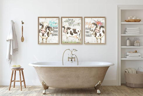 Silly Goose Gifts Funny Rustic Farm Animal Themed Bathroom Decor Wall Art Print Sets, Typography Country Bath Pictures Signs Wood Style (Adorable ...