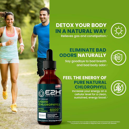 E2H Chlorophyll Liquid Drops - All-Natural Flavored Energy Booster, Immune System Support and Internal Deodorant - Vegan - Gluten Free - Non-GMO -...
