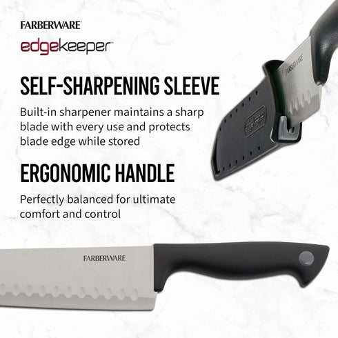 Farberware Edgekeeper 7-Inch Santoku Knife with Self-Sharpening Blade Cover, High Carbon-Stainless Steel Kitchen Knife with Ergonomic Handle, Razo...