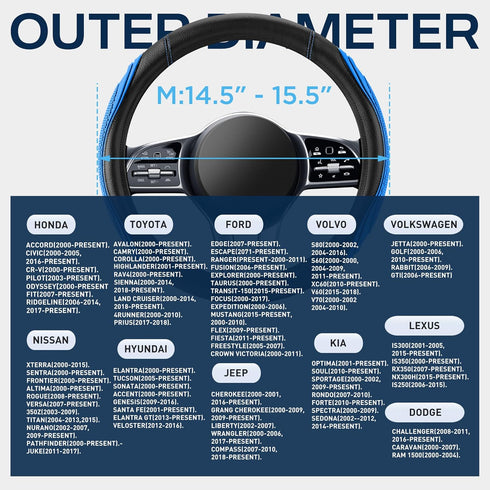 Car Steering Wheel Cover - Microfiber Leather Steering Wheel Wrap Sports 14.5-15 Inch Steering Wheel Cover Non-Slip for Men Women Blue Color...
