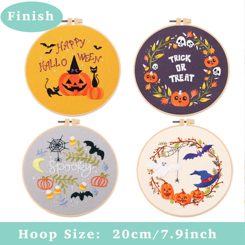 REEWISLY Halloween 4 pcs of Embroidery kit with Patterns and Instructions, DIY Adult Beginner Embroidery Kits, Including 4 Plastic Embroidery Ring...