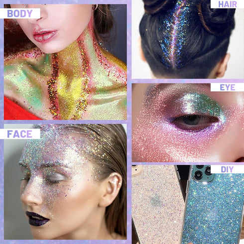 DAGEDA Body Glitter Gel, Roll-on Face Glitter for Mermaid Makeup Festival Rave Accessories, Holographic Hair Glitter Gel,Body Shimmer Halloween Ma...