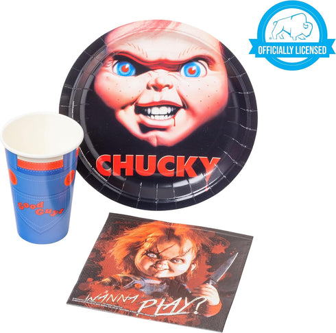 Silver Buffalo Chucky's Face Party Supplies Set, Party Pack Paper Plates Cups Napkins, 60-Pieces...