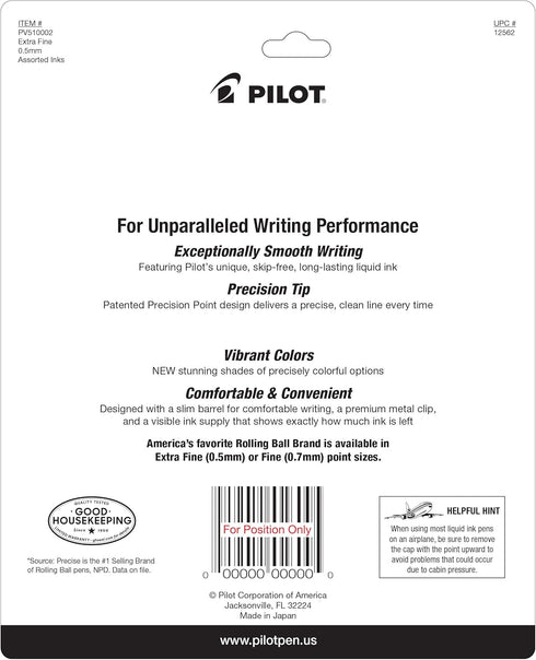 Pilot, Precise V5, Capped Liquid Ink Rolling Ball Pens, Extra Fine Point 0.5 mm, Assorted Colors, Pack of 10...