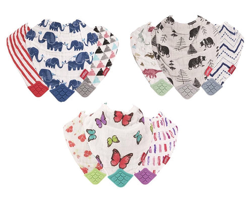 Nuby Nuby 3-Piece Muslin Bandana Bib with Teeth, Colors May Vary...