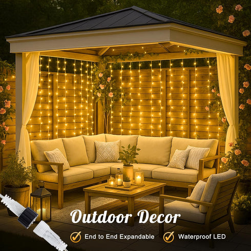 HEYFUNi 304 LED Curtain Lights Outdoor, 9.8Ft*9.8Ft Hanging String Lights Plug in with 8 Modes, Connectable Curtain Fairy Lights for Bedroom, Dorm...