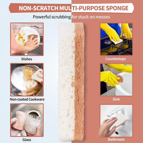 Natural Dish Sponge 12 Pack, Non-Scratch Scrub Sponge, Eco-Friendly Multipurpose Kitchen Cellulose Sponge, Biodegradable Odor-less Dual-Sided Spon...