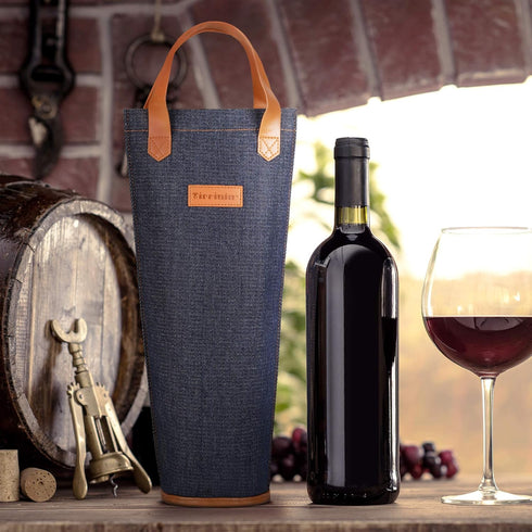 Tirrinia Single Wine Gift Tote Bag, Insulated Padded Thermal Wine Bottle Carrying Cooler Carrier for Travel, Picnic, Great Gift for Wine Lover, Da...