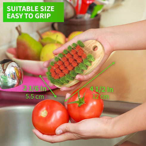 Veggie Brush - Fruit and Vegetable Produce Brush and Potato Scrubber. Vegetable Scrubber Brush for Food with Beechwood Handle. Mushroom, Potato Sc...