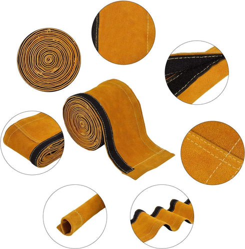TIG Welding Torch Cable Cover/Sleeves inchzx Flame-Resistant Cowhide Leather Kevlar Stitched,MIG/Plasma Cable Sleeves Tig Cover,137 Inch (Yellow)...