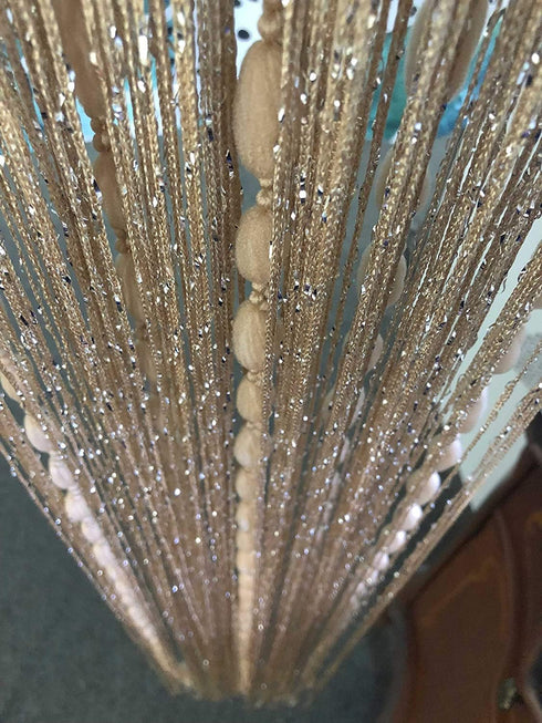 Hysenm Door String 39x79 Inch Curtains Champagne Panel Soft Balls Romantic Glitter Fringe Room Divider Home Décor Wedding Girls Bedroom Window Liv...