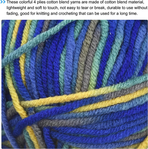 uxcell Cotton Blend Yarn, 5 Pack of 50g/1.76oz Soft Crochet Craft Yarns for Knitting and Crocheting Craft Projects, Blue-Yellow......
