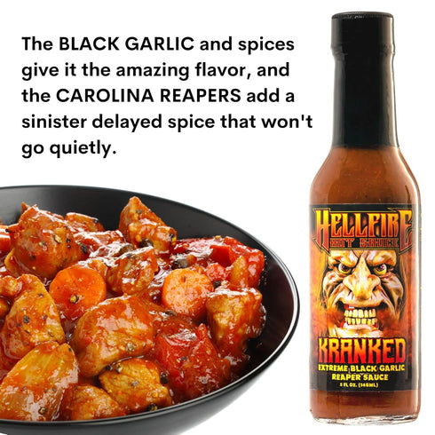Hellfire Hot Sauce Kranked - Black Garlic and Carolina Reaper Gourmet Hot Sauce, Featured on Hot Ones TV Show, 5 oz....