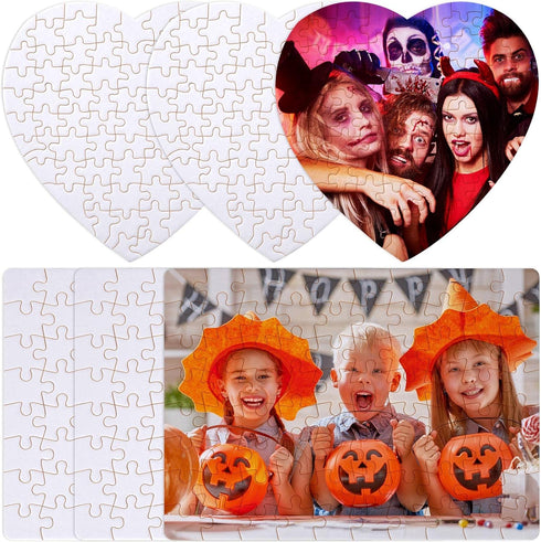 6 Sets Sublimation Puzzle Blanks in Rectangle Heart, Blank Sublimation A5 Jigsaw Puzzle for Kids, Sublimation Blanks Products for Heat Press DIY C...