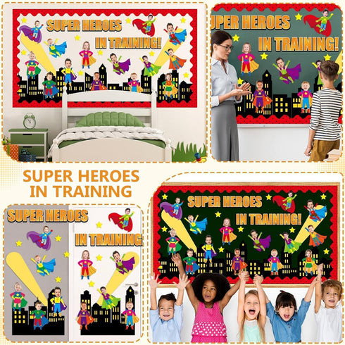 Super Themed Hero Bulletin Board Decoration Set DIY Photo Crafts Hero Themed Bulletin Board Borders Super Themed Hero Paper Cutouts Super Themed H...