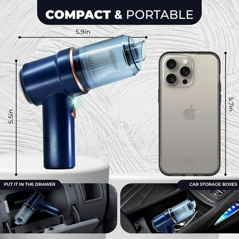Wireless Car Vacuum Cleaner - Cordless Vacuum Cleaner High Power Portable Vacuum for Car 2 in 1 Blow and Suck Handled Vacuum Cordless (Blue)...