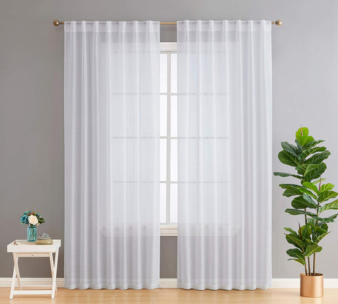 HLC.ME Lauren Semi Sheer Light Filtering Transparent Pocket Top & Back Tab Lightweight Short Window Curtains Drapery Panels Bedroom & Living Room,...