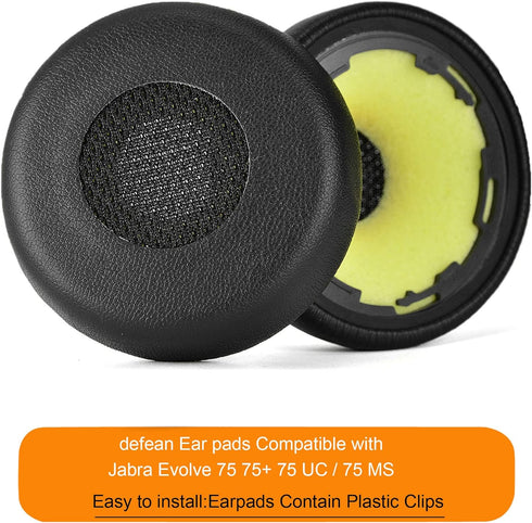 Evolve 75 Ear Pads - defean Replacement Ear Cushion Compatible with Jabra Evolve 75 75+ 75 UC / 75 MS Headphone/Earpads Contain Plastic Clips,(Ear...