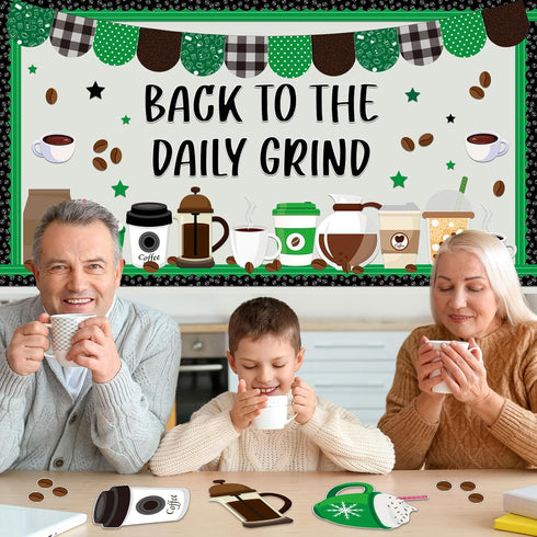Coffee Bulletin Board Set Coffee Cup Classroom Decorations Hot Cocoa Cutouts Green Coffeehouse Crafts for Teachers Students Back to School kinderg...