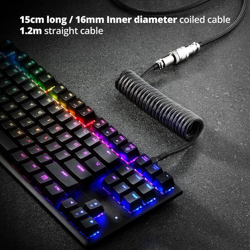 GUNMJO Pro Custom Coiled USB C Cable for Gaming Keyboard, Double-Sleeved Mechanical Keyboard Cable with Detachable Metal Aviator, 1.5M USB-C to US...