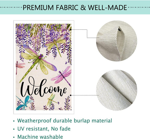 Baccessor Summer Spring Flower Garden Flag Wisteria Dragonfly Floral Welcome Small Yard Flag Burlap Double Sided Vertical Seasonal Farmhouse Weddi...