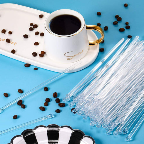 100 Pieces Ball Head Stirrer Disposible Plastic Round Top Crystal Swizzle Sticks, Crystal Cake Pops, Cocktail Coffee Drink Stirrers (Clear)...