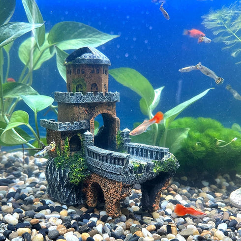 Aquarium Landscape Castle Fish Tank Ornament Creative Fish and Shrimp Dodge House Aquarium Grass Tank Landscape Decoration Ancient Architectural M...