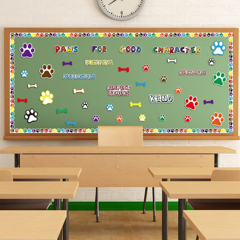 Paw Print Bulletin Board Set Classroom Decor Paw Print Cutouts Accents for Classroom Door Bulletin Board Border Wall Decoration Educational and Le...