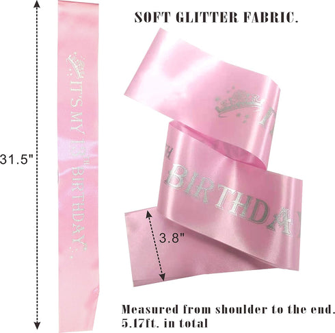 VeryMerryMakering 13th Birthday Sash and Tiara for Girls - Fabulous Set: Glitter Sash + Hearts Rhinestone Pink Premium Metal Tiara, Gifts for Teen...