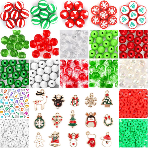 685PCS Christmas Beads Charms for Jewelry Making Kalolary Christmas Enamel Charm Acrylic Snowflake Loose Beads Christmas Tree Polymer Clay Beads X...