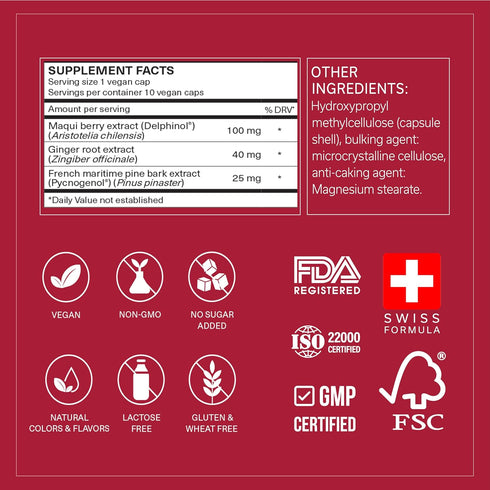 Daily Circulation Supplement - Inflammatory Response - Antioxidant & Blood Flow Support - Maqui Berry, French Maritime Pine Bark, Ginger Root Extr...