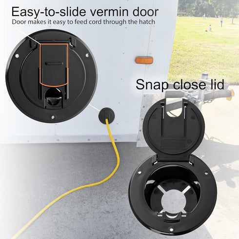RV 4 1/4-inch Round Electrical Cable Hatch for 30 Amp Cords (Black)...