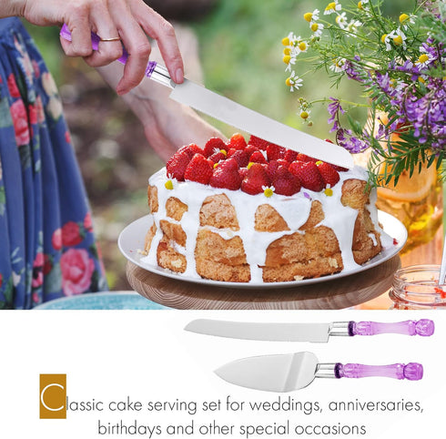 Cake Knife and Server Set, Cake Cutter and Pie Spatula, Cake Server and Knife Set with Acrylic Faux Crystal Handles, Cake Cutting Set for Wedding ...