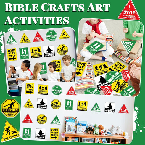 27PCS Religious Cutouts Jesus Construction Traffic Road Sign for Classroom Bulletin Board Decors, Sunday School VBS God Construction Theme Bible W...