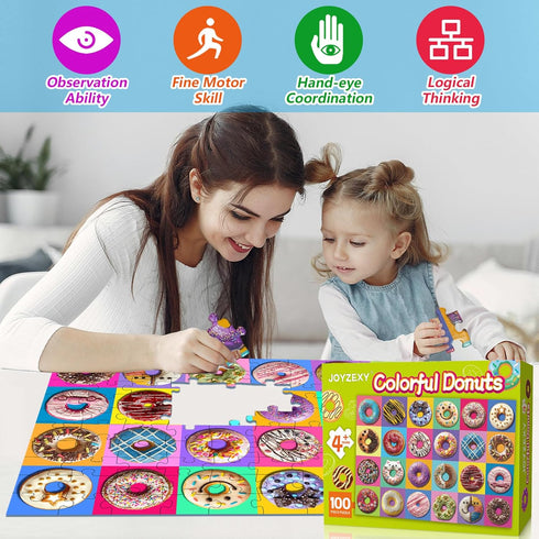 Puzzles for Kids Ages 4-8-10 Boys Girls, Colorful Donuts 100 Piece Puzzle Children Learning Educational Toys Gifts for 4, 5, 6, 7, 8-10 Years Old...