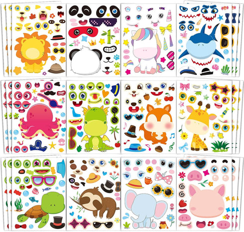 JULMELON 24 Sheets Make a Face Stickers for Kids, Make Your Own Animal Stickers, Classroom Fantasy Animal Mix and Match Sticker Sheets for Boys Gi...