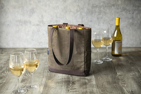 Legacy - a Picnic Time Brand, Bottle Insulated Wine Bag, Distressed Waxed Canvas Wine Tote Bag, Wine Gift Bag...